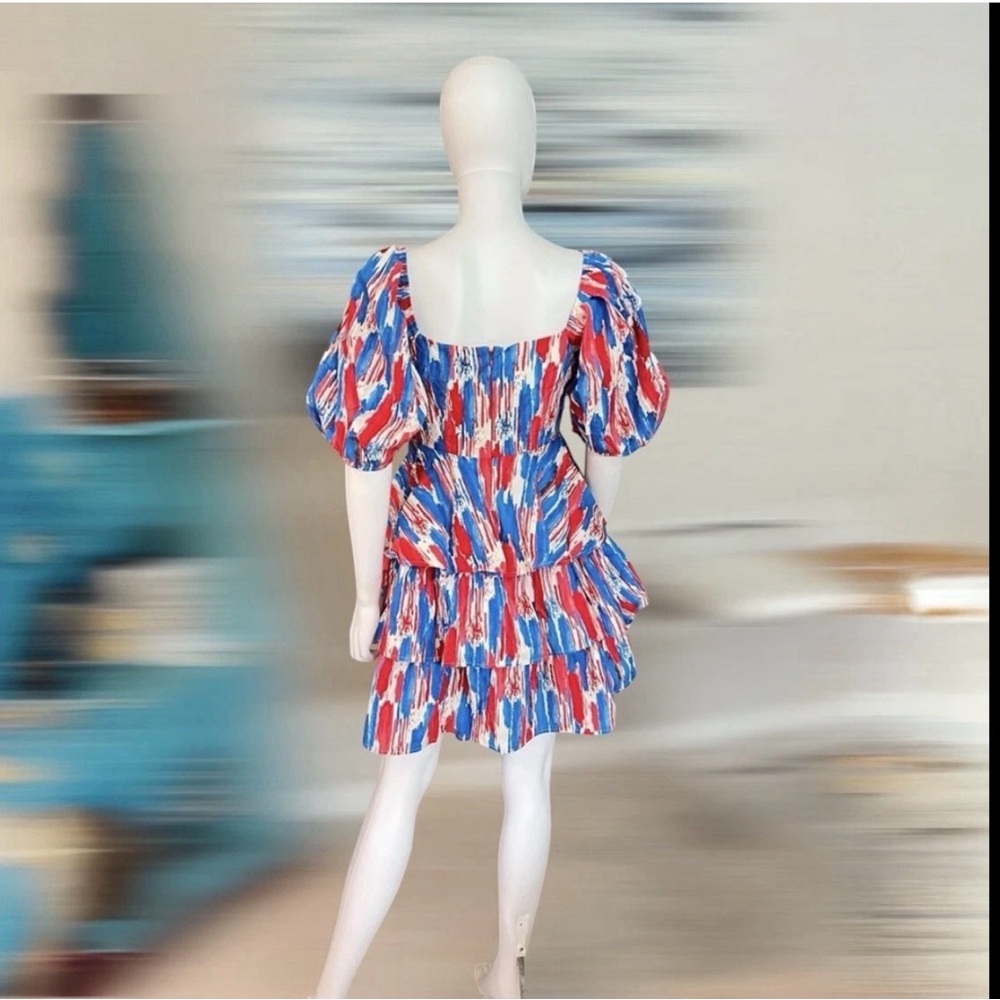 PEACH LOVE CALIFORNIA patriotic hues puff sleeve layered dress S M L - Picture 7 of 7